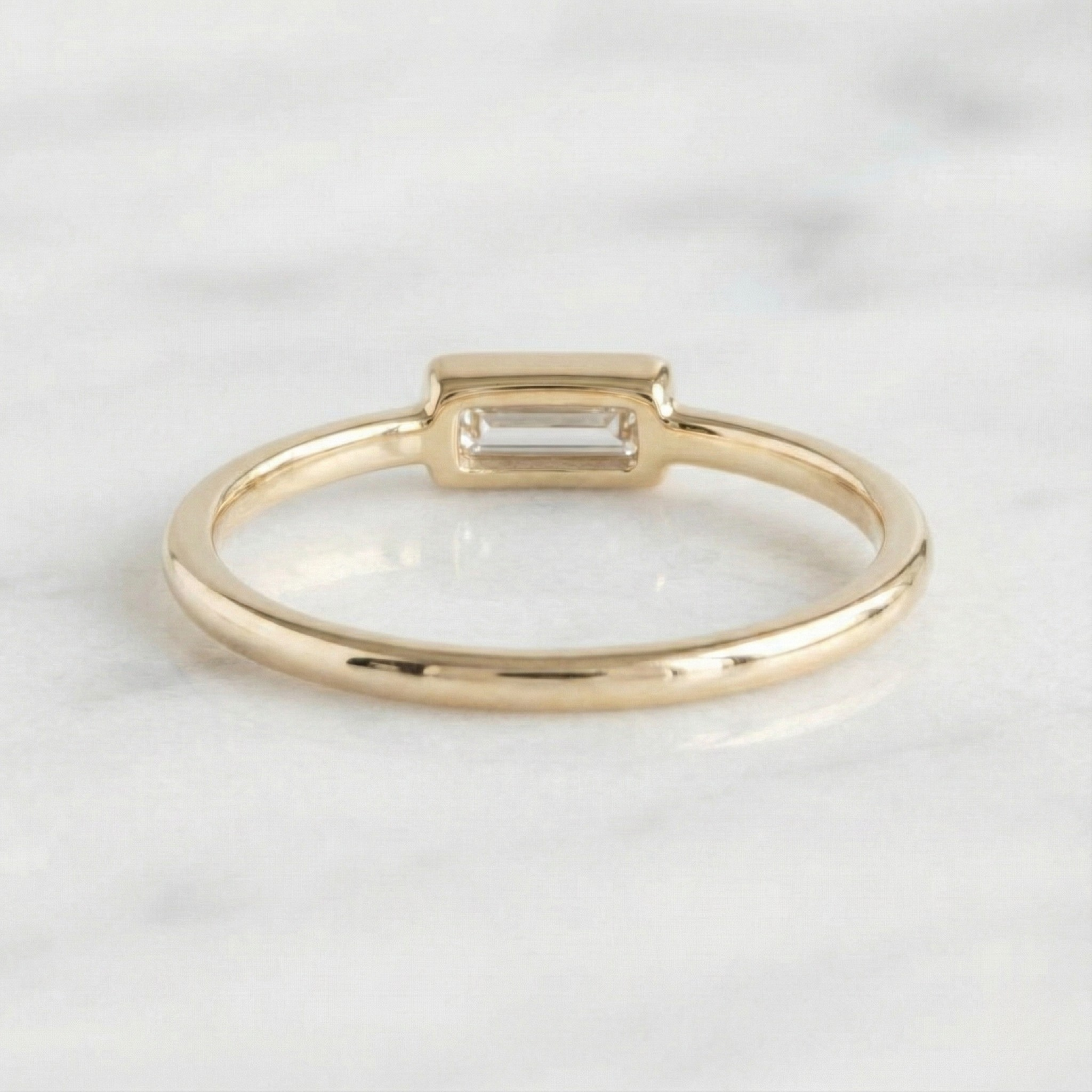 East West Baguette Bezel Set Ring | Lab Grown Diamond | 14K Yellow Gold Minimalist Band