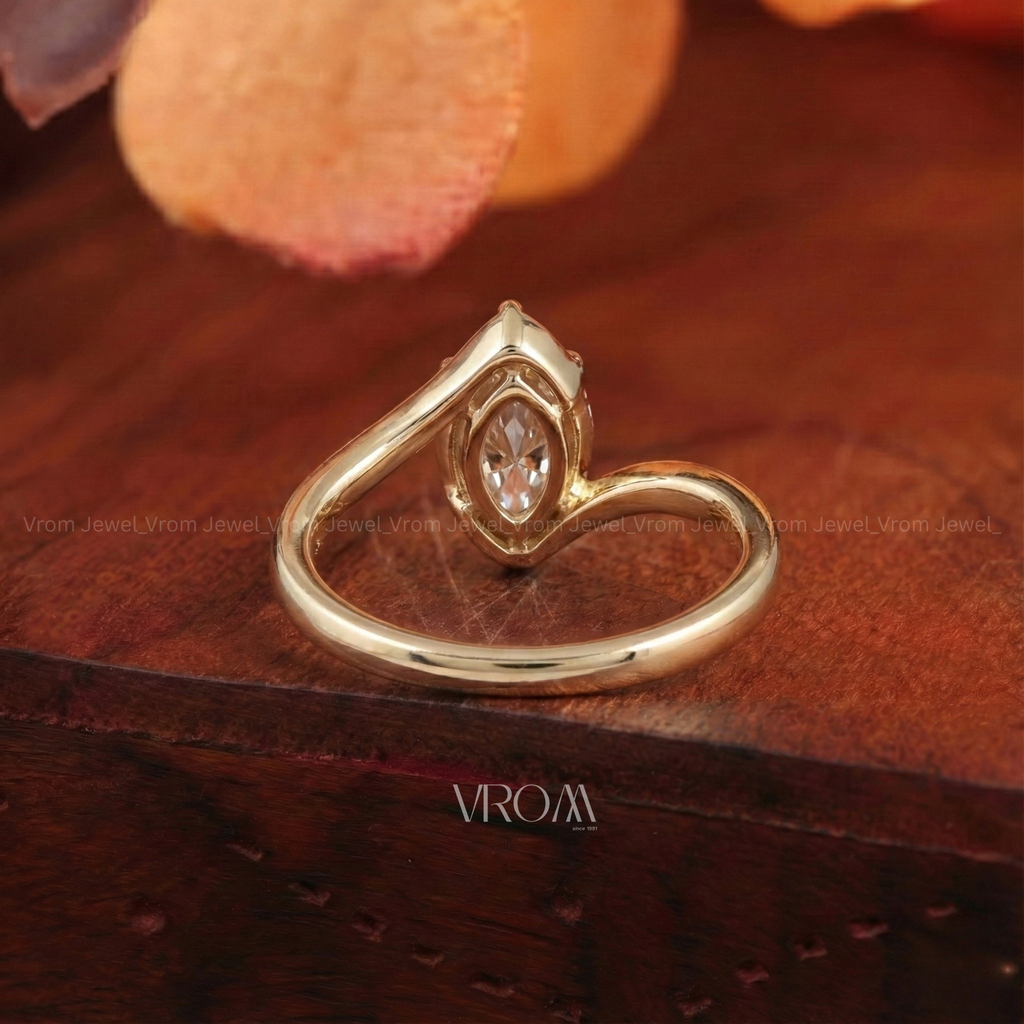 Marquise Solitaire Bypass Promise Ring | Lab Grown Diamond | 14k Yellow Gold