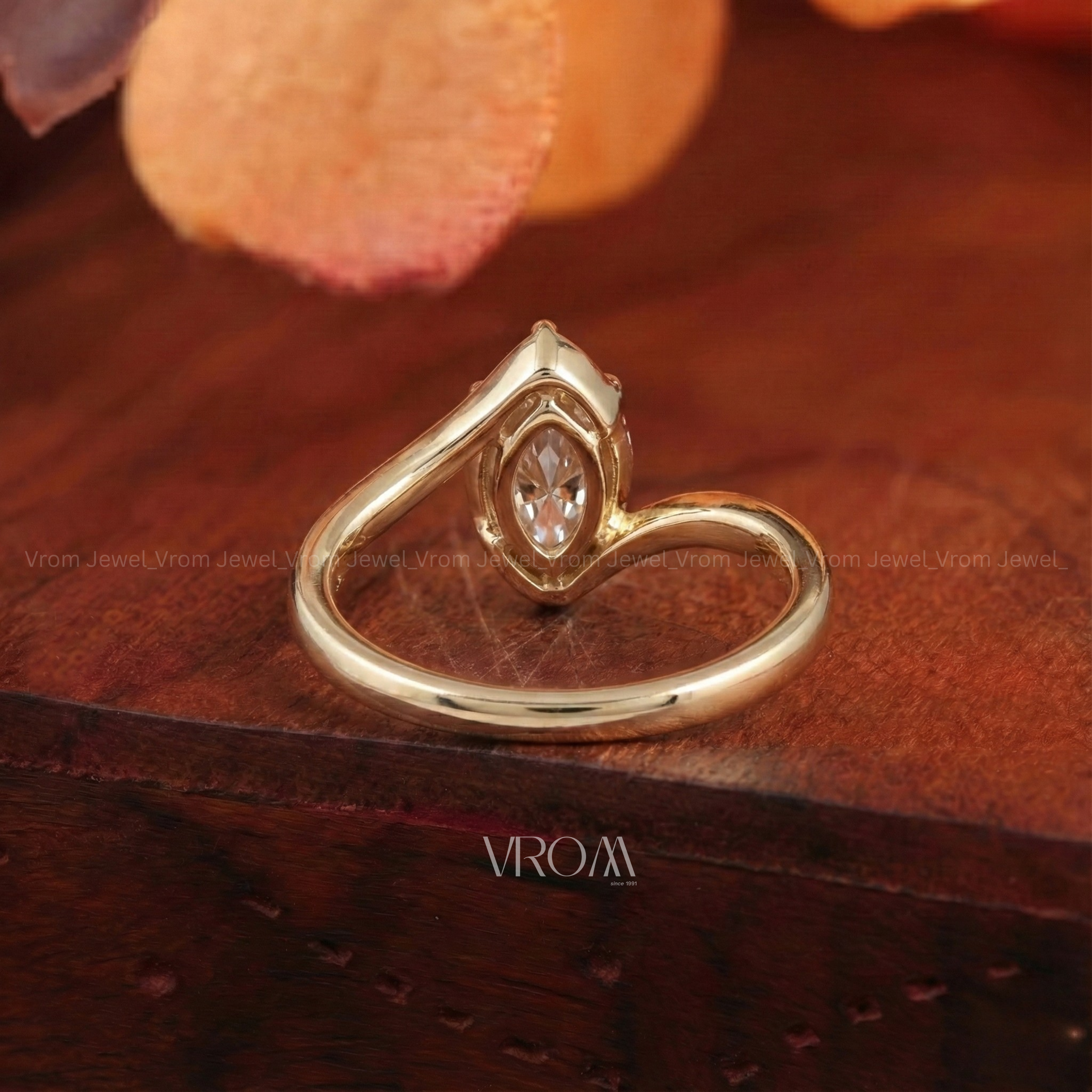 Marquise Solitaire Bypass Promise Ring | Lab Grown Diamond | 14k Yellow Gold
