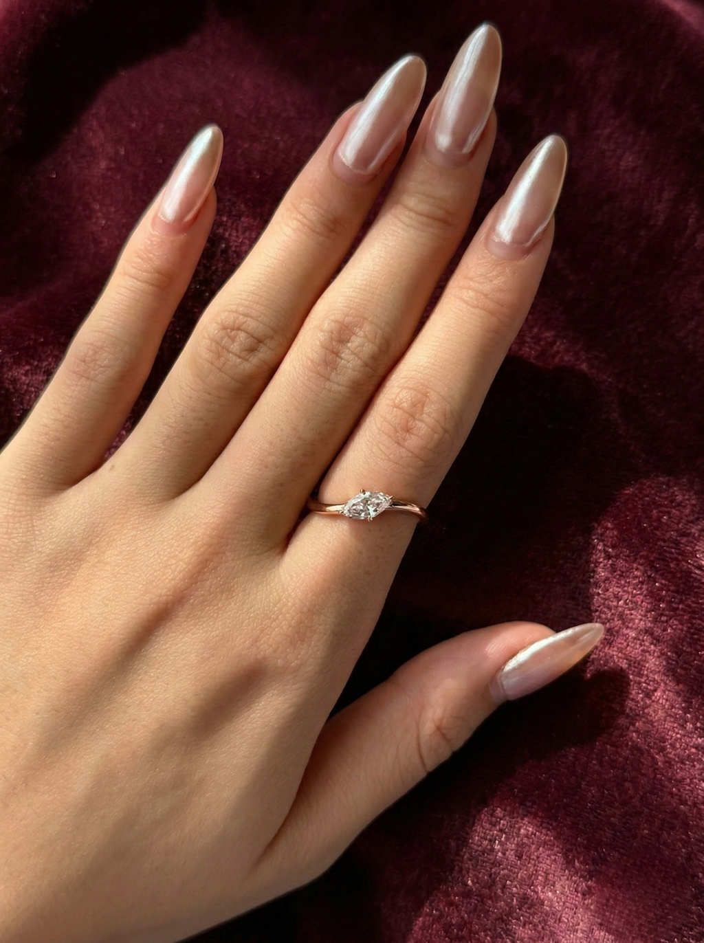 Marquise Lab Grown Diamond Ring, Minimalist Marquise Solitaire Engagement Ring, 14K Yellow Gold Open Ring, Modern Diamond Ring