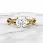 Elegant Round Engagement Ring with Milgrain Infinity Band | Lab Grown Diamond | 14K Yellow Gold