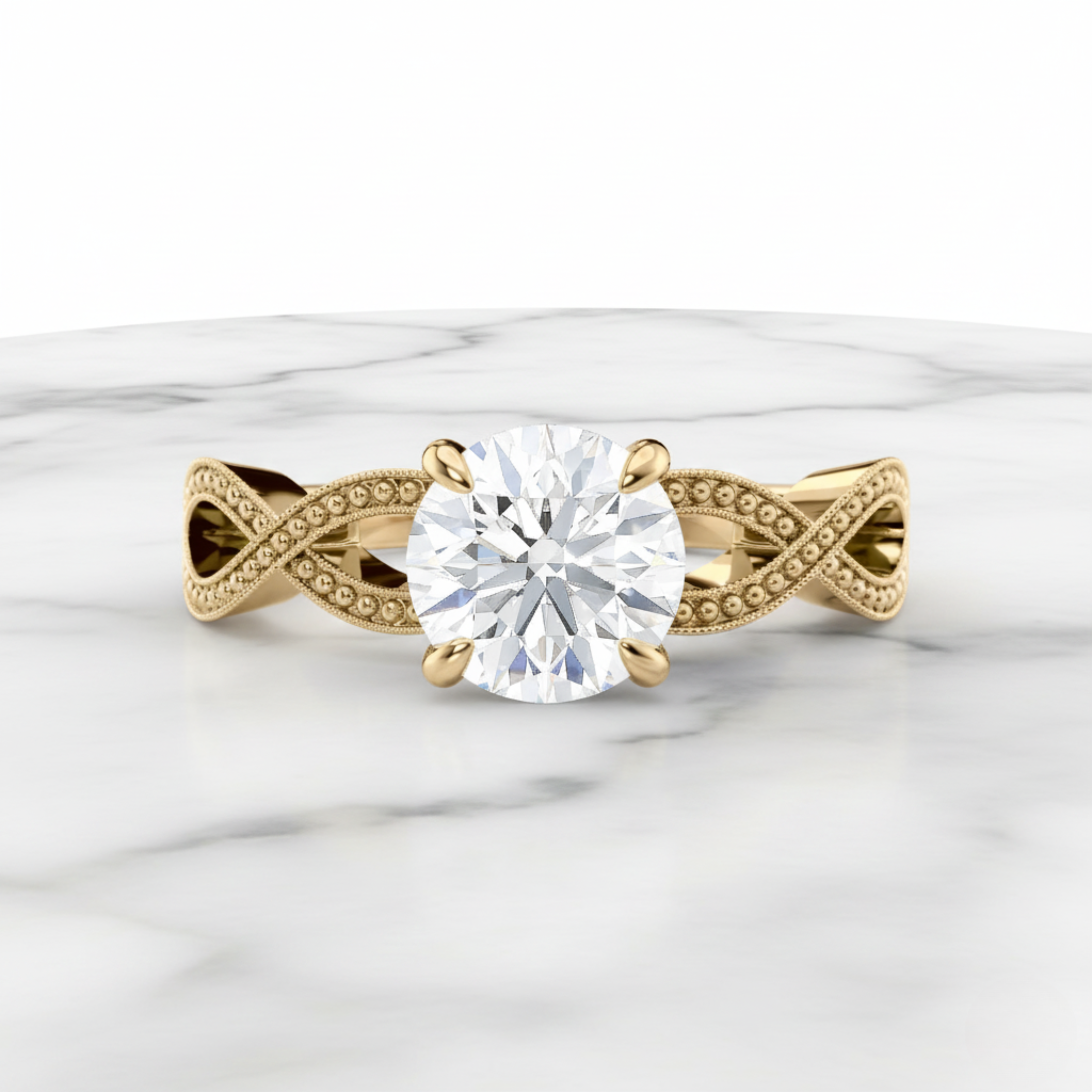 Elegant Round Engagement Ring with Milgrain Infinity Band | Lab Grown Diamond | 14K Yellow Gold