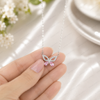 Butterfly Lab Grown Diamond Necklace, Hollow Butterfly Pendant, Solid Gold Butterfly Necklace, Nature Inspired Necklace, Minimalist Necklace