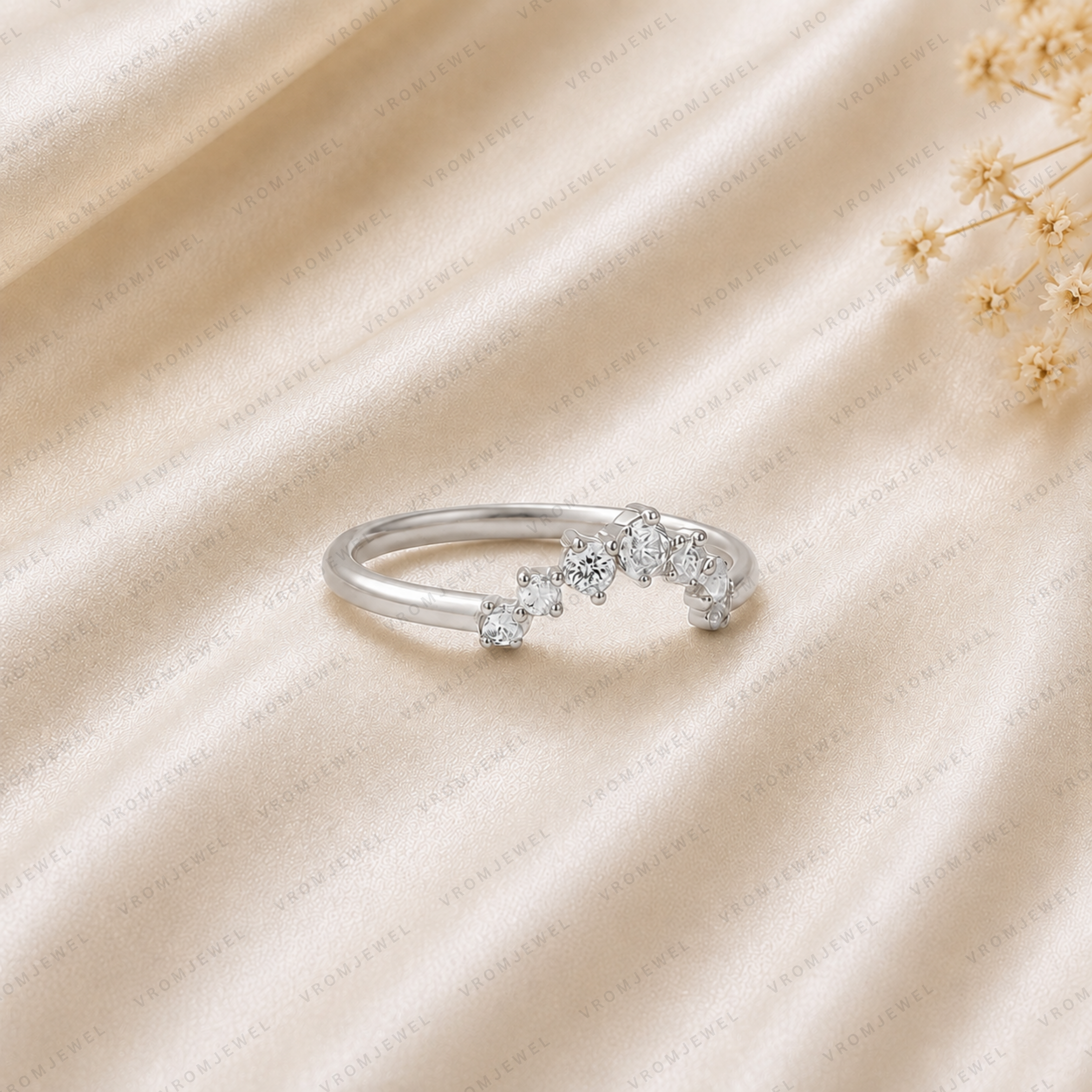 Curved Wedding Band | Lab Grown Diamond | 14K Yellow Gold | Stacking Anniversary Ring