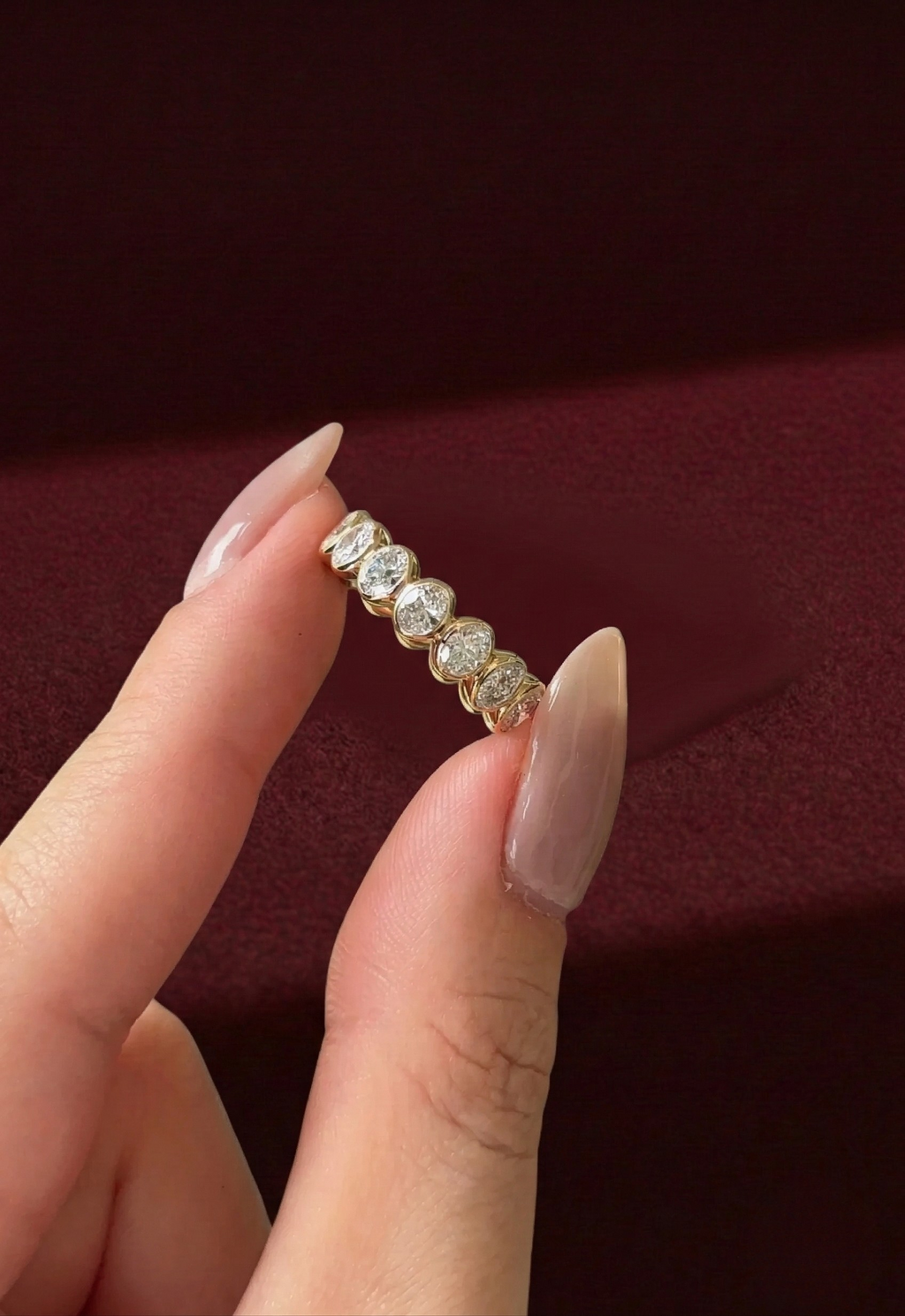 Oval Lab Grown Diamond Eternity Band, Oval Diamond Wedding Band, 2.25 Carat Full Eternity Ring, Bezel Set Diamond Anniversary Ring