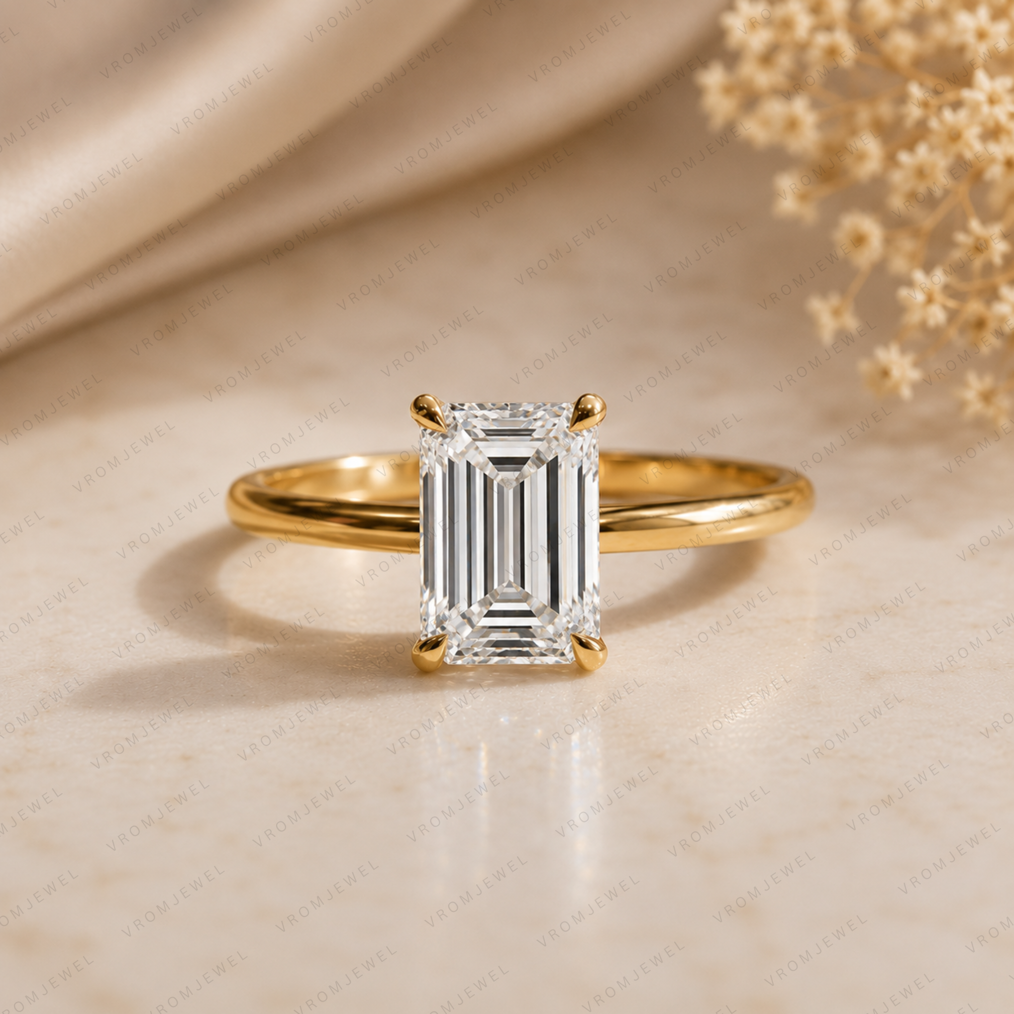 Radiant Cut Lab Grown Diamond Solitaire Engagement Ring in Solid 14K Gold