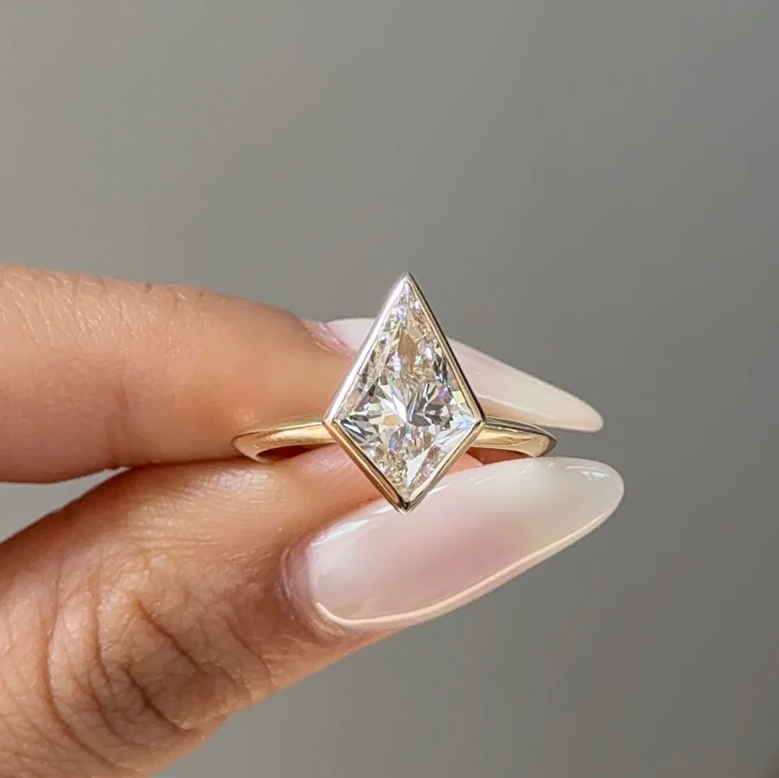 Modern Kite Cut Bezel Setting Engagement Ring | Lab Grown Diamond | 14K Yellow Gold