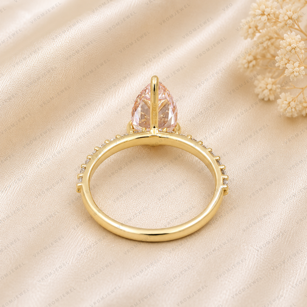 Pink Pear Shape Lab Grown Diamond Engagement Ring, Pink Diamond Solitaire Ring, Minimalist Diamond Ring, 10K 14K 18K Gold