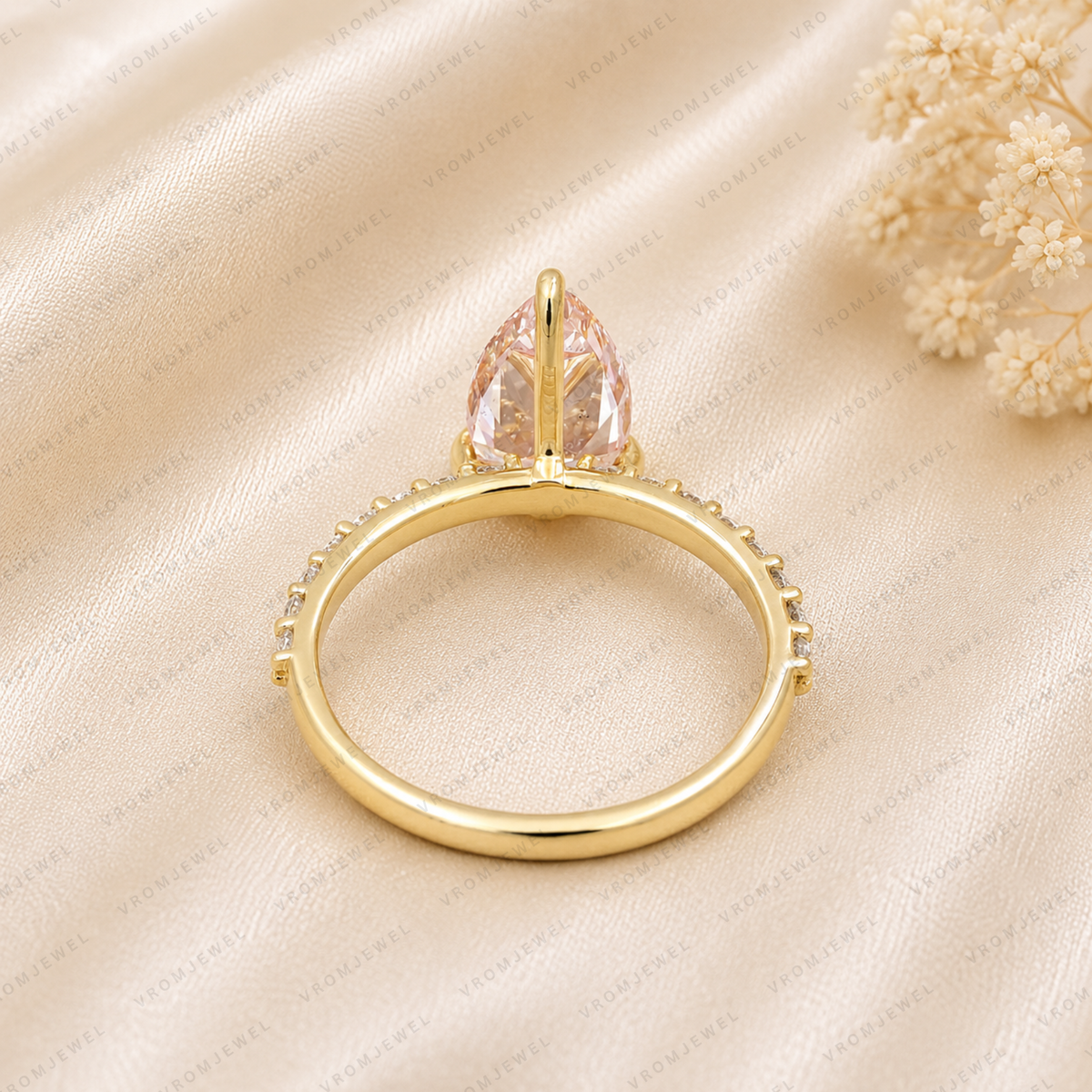 Pink Pear Shape Lab Grown Diamond Engagement Ring, Pink Diamond Solitaire Ring, Minimalist Diamond Ring, 10K 14K 18K Gold