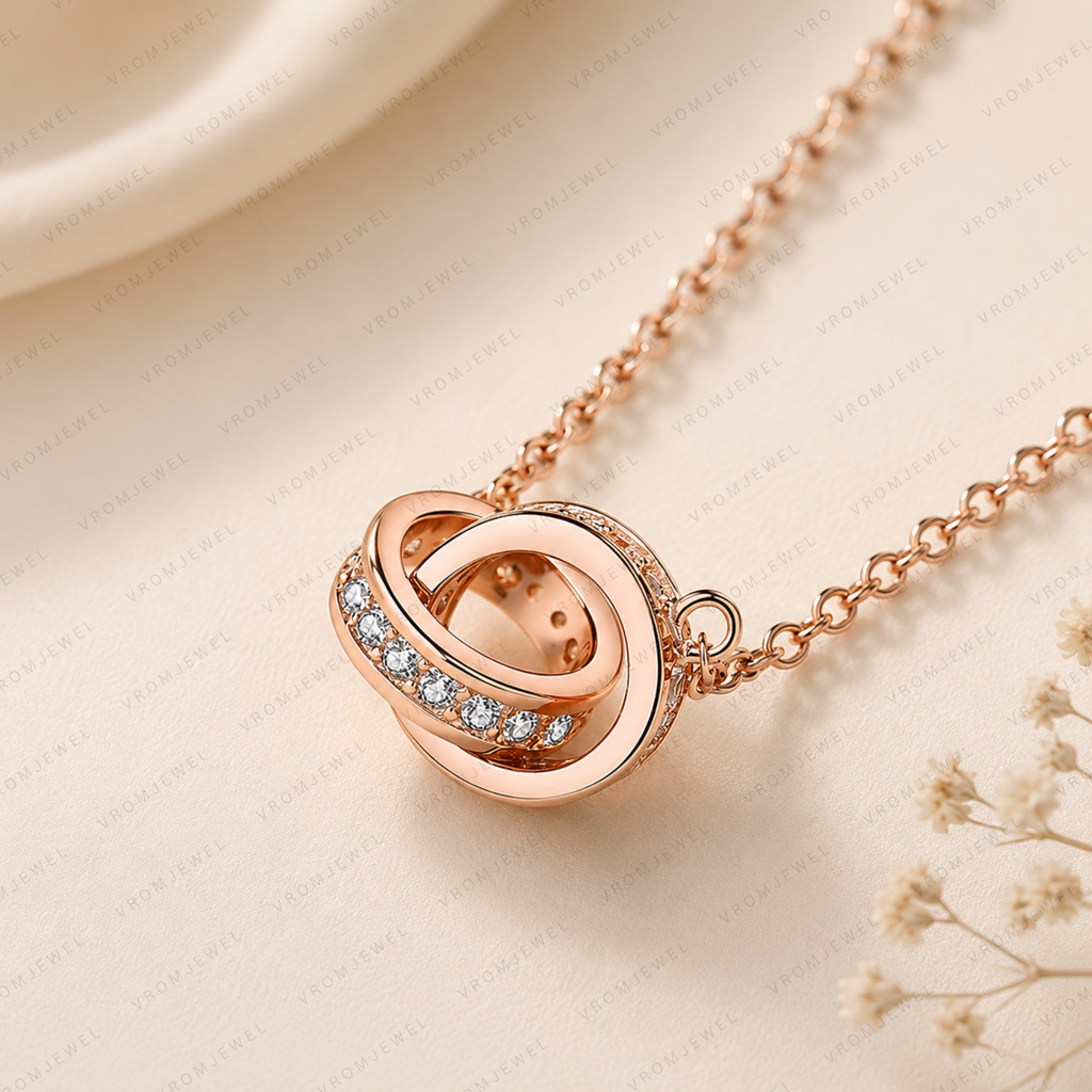 Interlocking Ring Lab Grown Diamond Necklace, Double Circle Necklace, Infinity Circle Pendant, Solid Gold Necklace, Minimalist Necklace