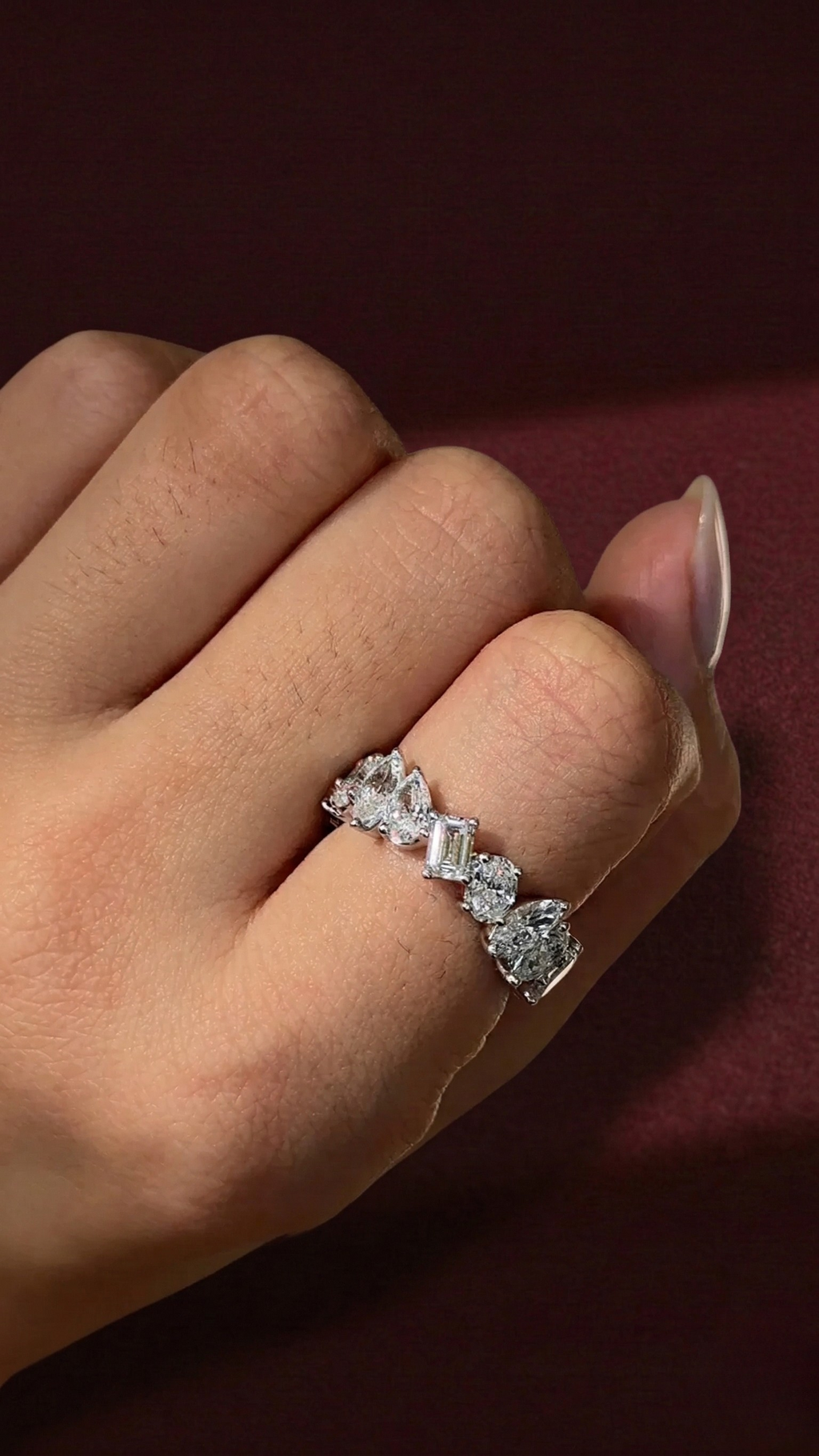 Mixed Shape Lab Grown Diamond Band Ring, Multi Shape Diamond Statement Ring, 5.05 Carat Diamond Anniversary Ring, Unique Engagement Ring