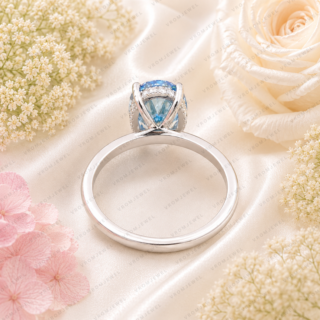 Blue Oval Lab Grown Diamond Engagement Ring, 2 Carat Blue Diamond Ring, Oval Solitaire Engagement Ring, Minimalist Blue Ring, 10K 14K 18K