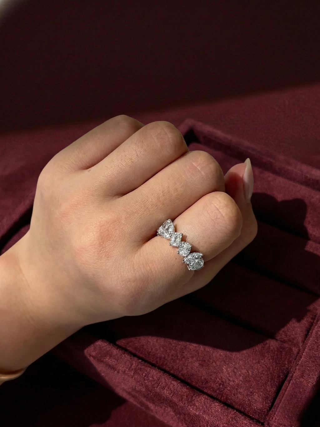 Multi Shape Lab Grown Diamond Ring, Pear Marquise Oval Emerald Diamond Band, 2.31 Carat Fancy Shape Diamond Ring, Unique Anniversary Ring