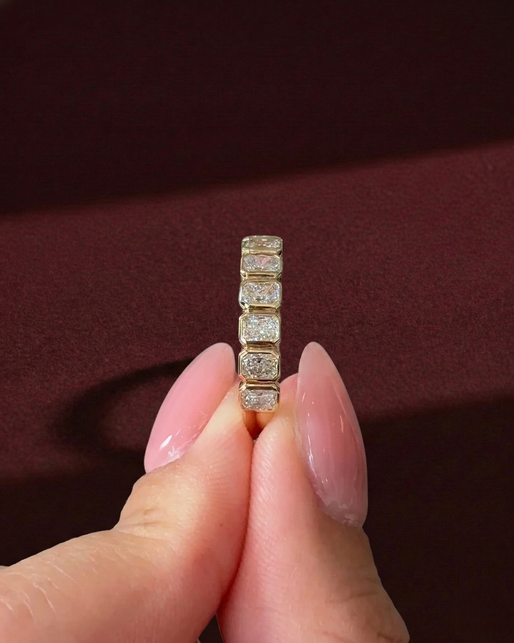 Radiant Diamond Half Eternity Band, Bezel Set Radiant Cut Diamond Wedding Band, Radiant Diamond Anniversary Ring, Stackable Diamond Band.