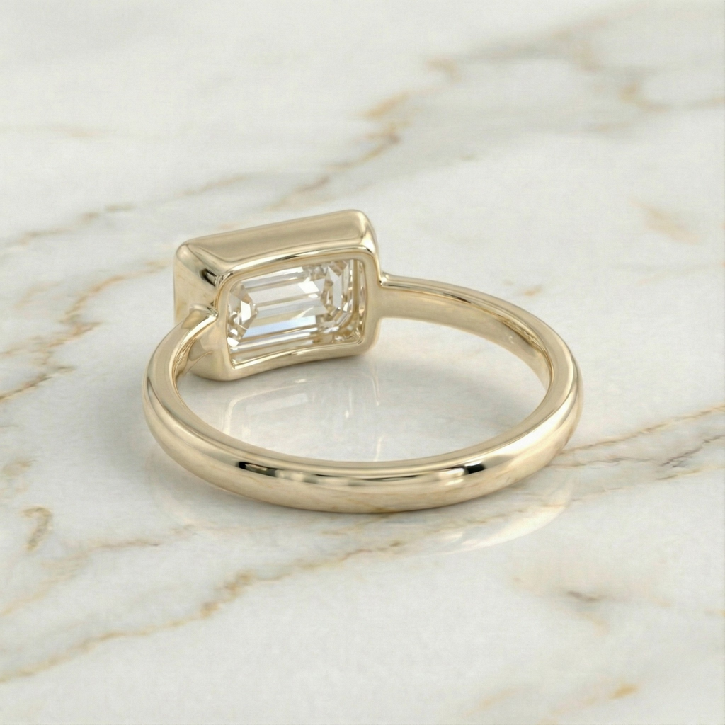 Baguette Cut East West Bezel Set Solitaire Ring | Lab Grown Diamond | 14K Yellow Gold