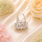 Pink Marquise Lab Grown Diamond Engagement Ring, Floral Halo Ring, Pear Shape Diamond Accents, Pink Diamond Ring, 10K 14K 18K Gold