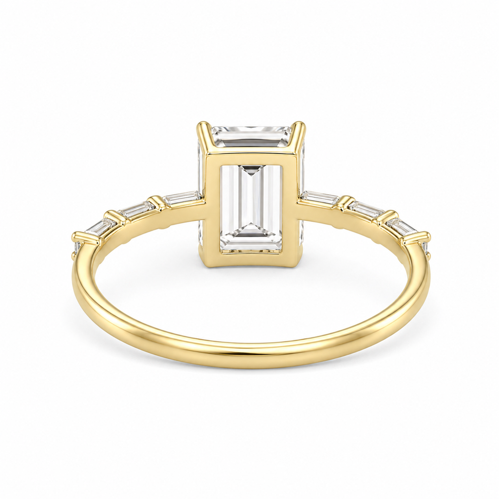 Emerald Cut Lab Grown Diamond Ring with Baguette Side Accents | 2 CT IGI Certified | 14K Gold Elegant Ring