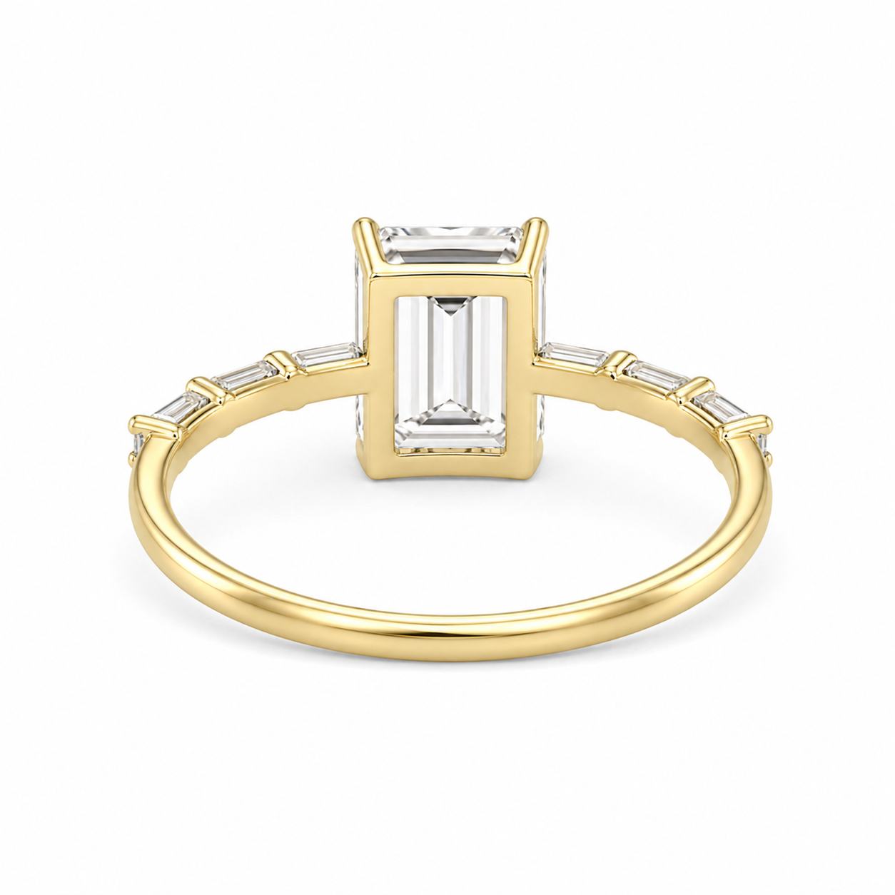 Emerald Cut Lab Grown Diamond Ring with Baguette Side Accents | 2 CT IGI Certified | 14K Gold Elegant Ring