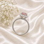 Pink Oval Lab Grown Diamond Engagement Ring, 2.50 Carat Pink Diamond Ring, Oval Halo Ring, Pave Diamond Band, Vintage Inspired Ring, 10K 14K