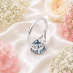 Blue Cushion Cut Lab Grown Diamond Ring, 3 Carat Blue Diamond Engagement Ring, Round Diamond Accents, Unique Statement Ring, 10K 14K 18KGold