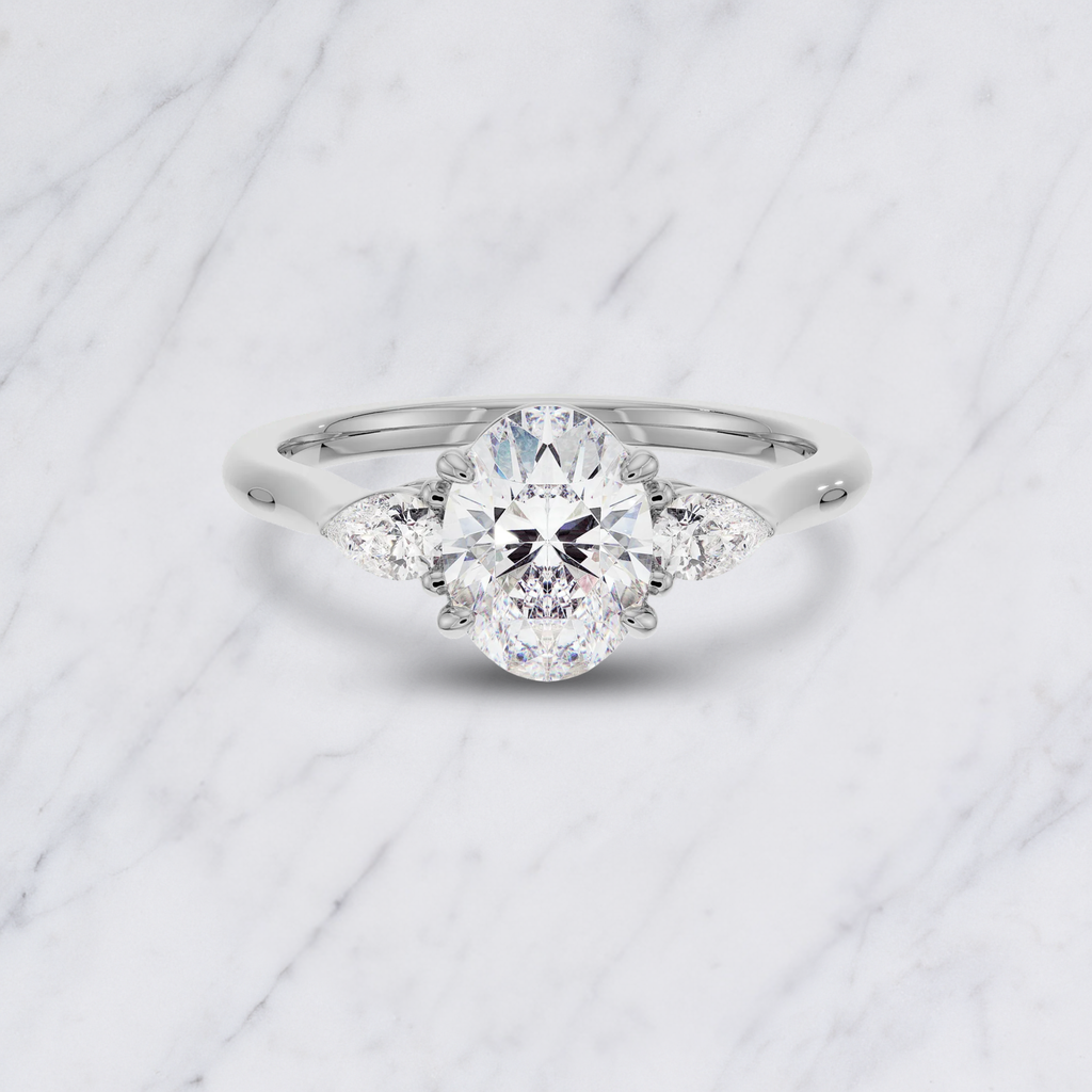 Lab Diamond Engagement Ring: 1.00ct Oval, Pear Side Stones