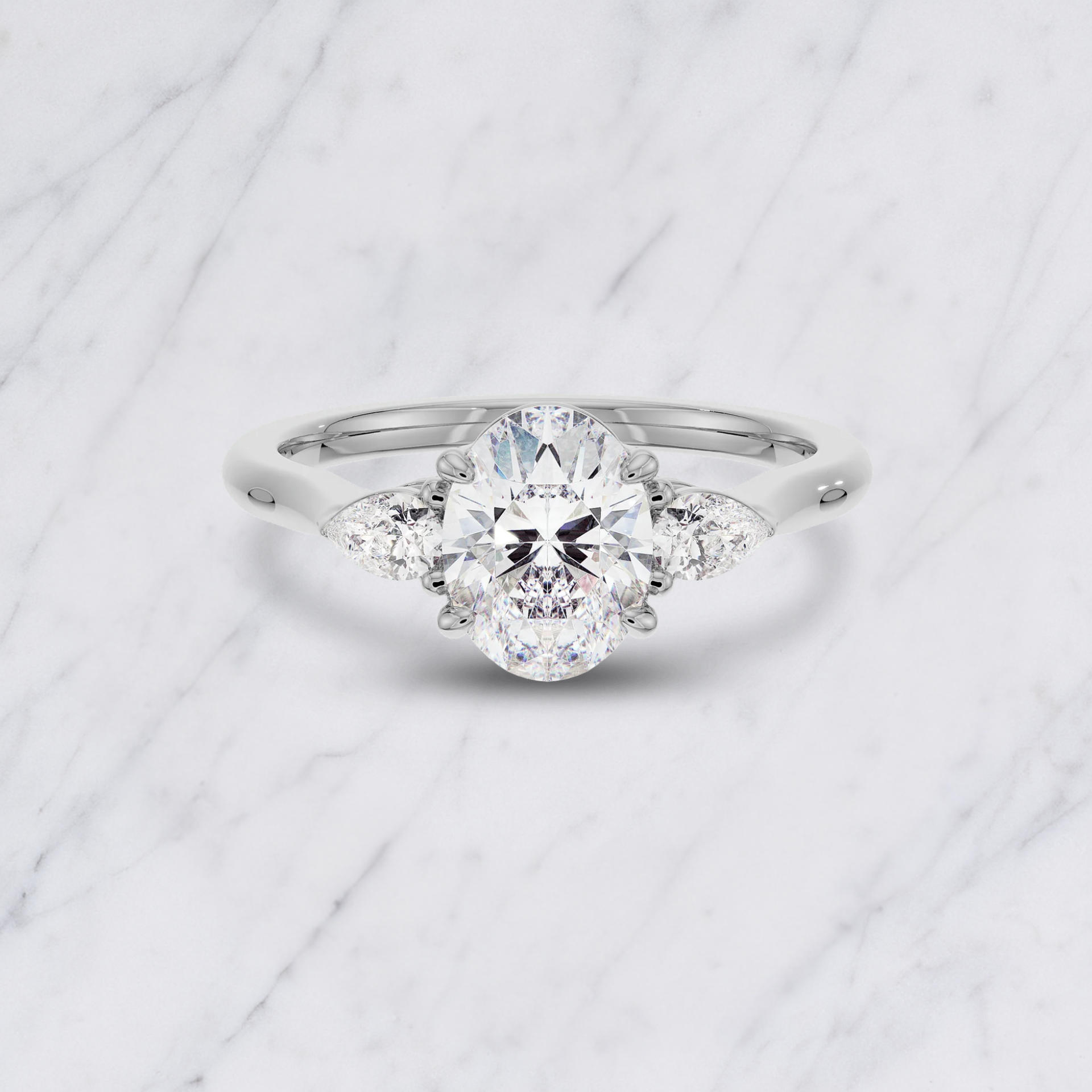 Lab Diamond Engagement Ring: 1.00ct Oval, Pear Side Stones
