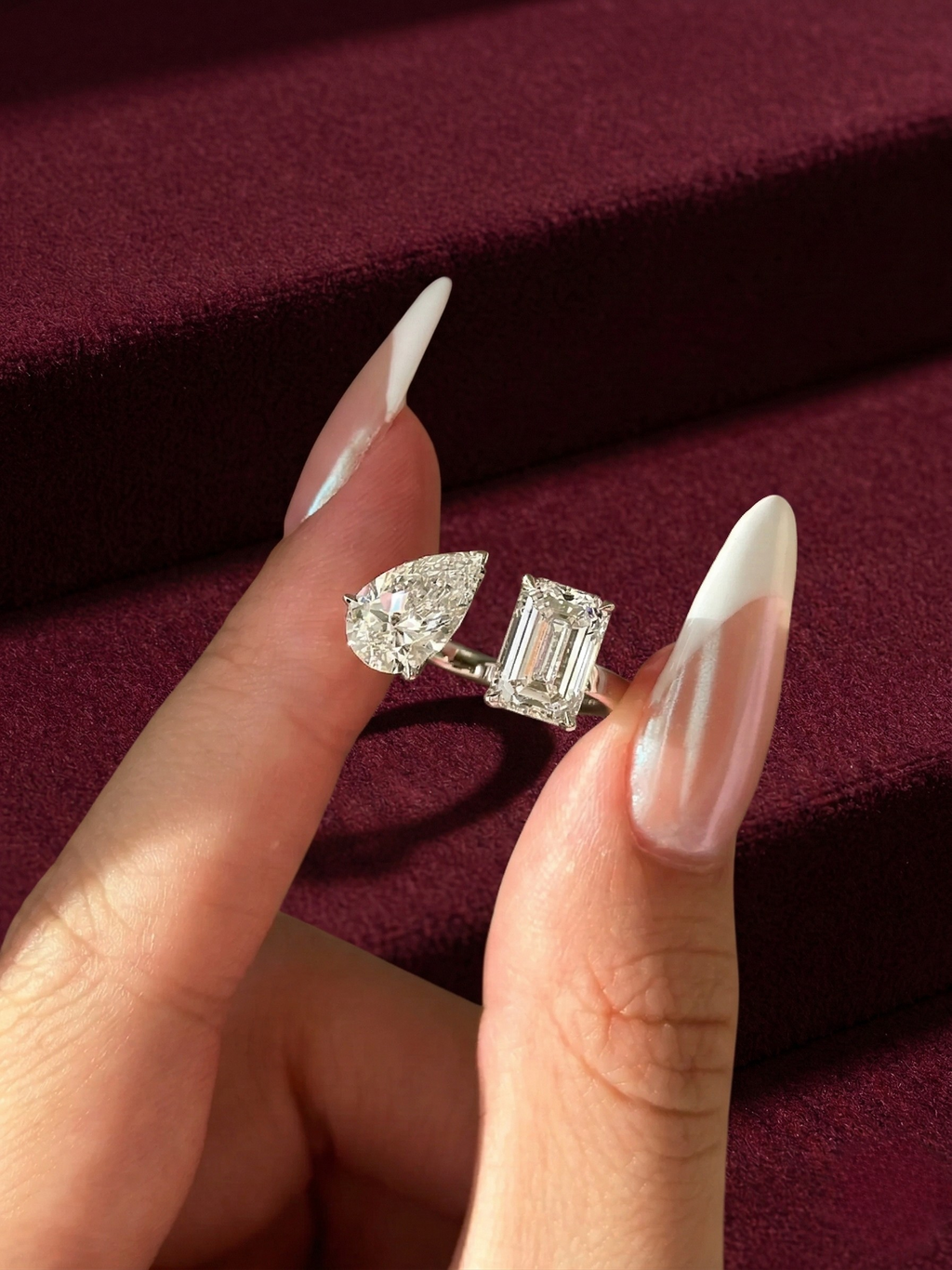 Pear & Emerald Lab Grown Diamond Toi et Moi Ring, Two Stone Diamond Engagement Ring, Pear Emerald Diamond Ring, Unique Engagement Ring