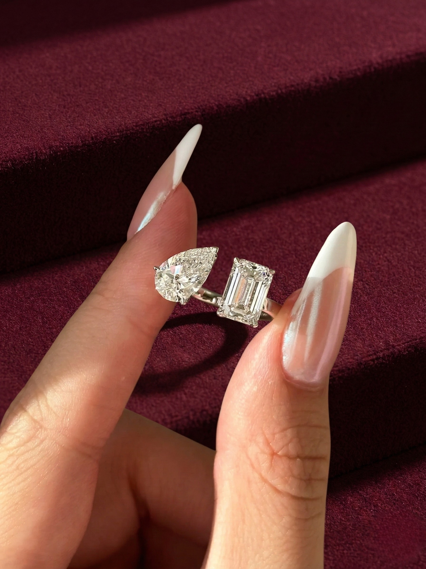 Pear & Emerald Lab Grown Diamond Toi et Moi Ring, Two Stone Diamond Engagement Ring, Pear Emerald Diamond Ring, Unique Engagement Ring