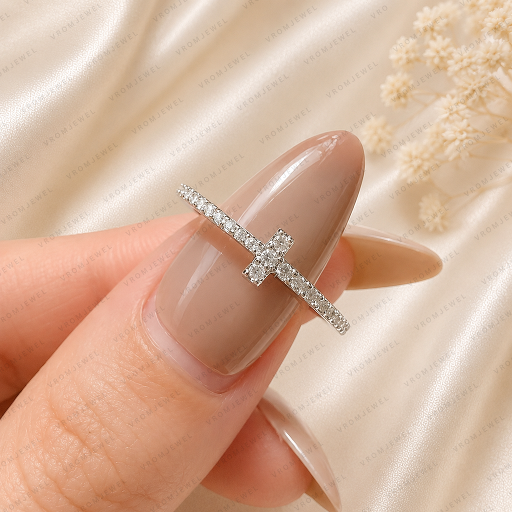 Lab Grown Diamond Cross Over Engagement Ring, Pavé Diamond Band, Crossover Solitaire Ring, IGI Certified, 10K 14K 18K Gold