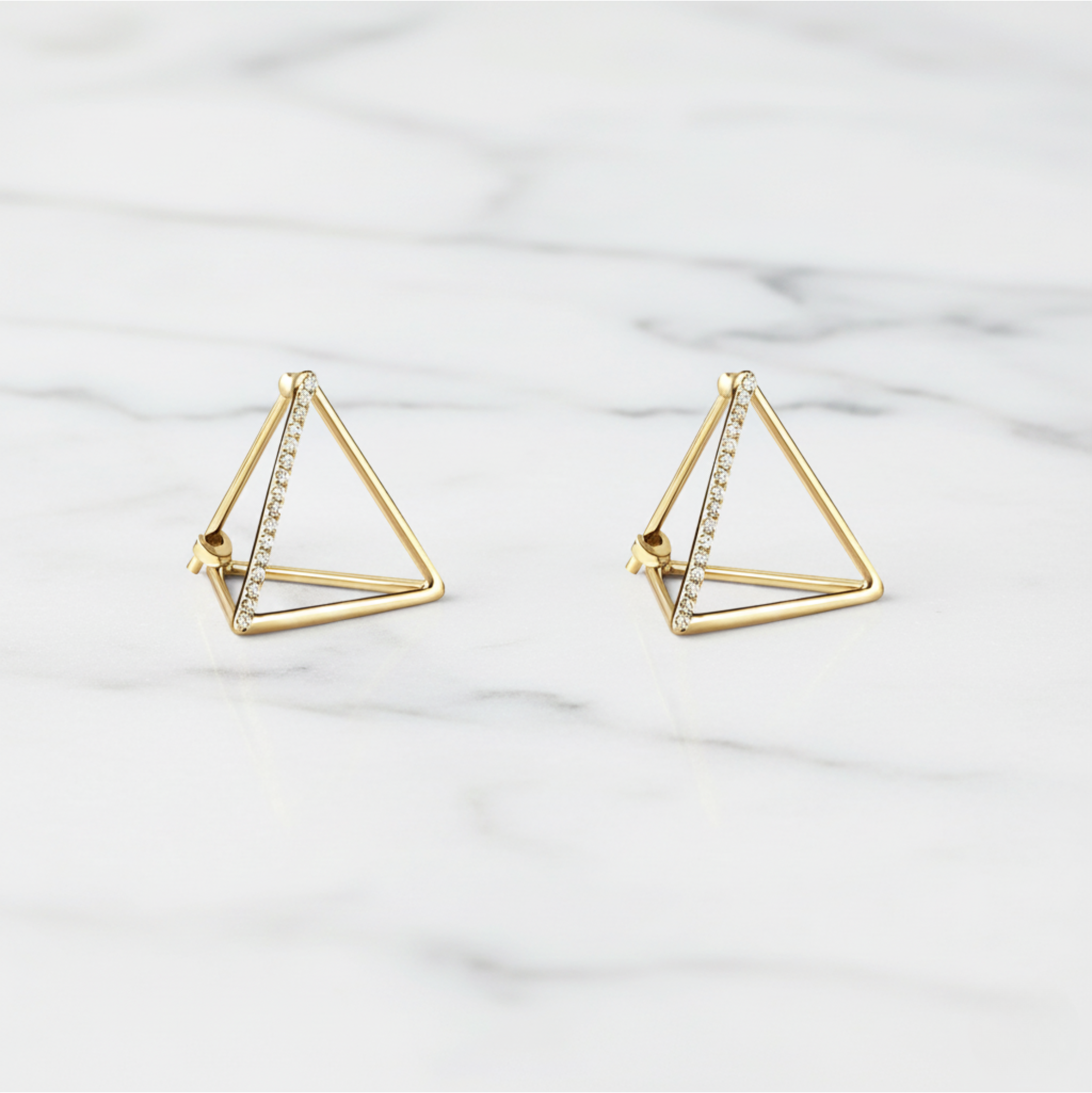 Triangle Pyramid Earrings Contemporary Style | Lab Grown Diamond | 14K Yellow Gold