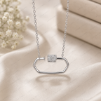 Double Layer Hollow Necklace, Geometric Link Diamond Necklace, Lab Grown Diamond Necklace, Solid Gold Minimalist Necklace, Modern Necklace,