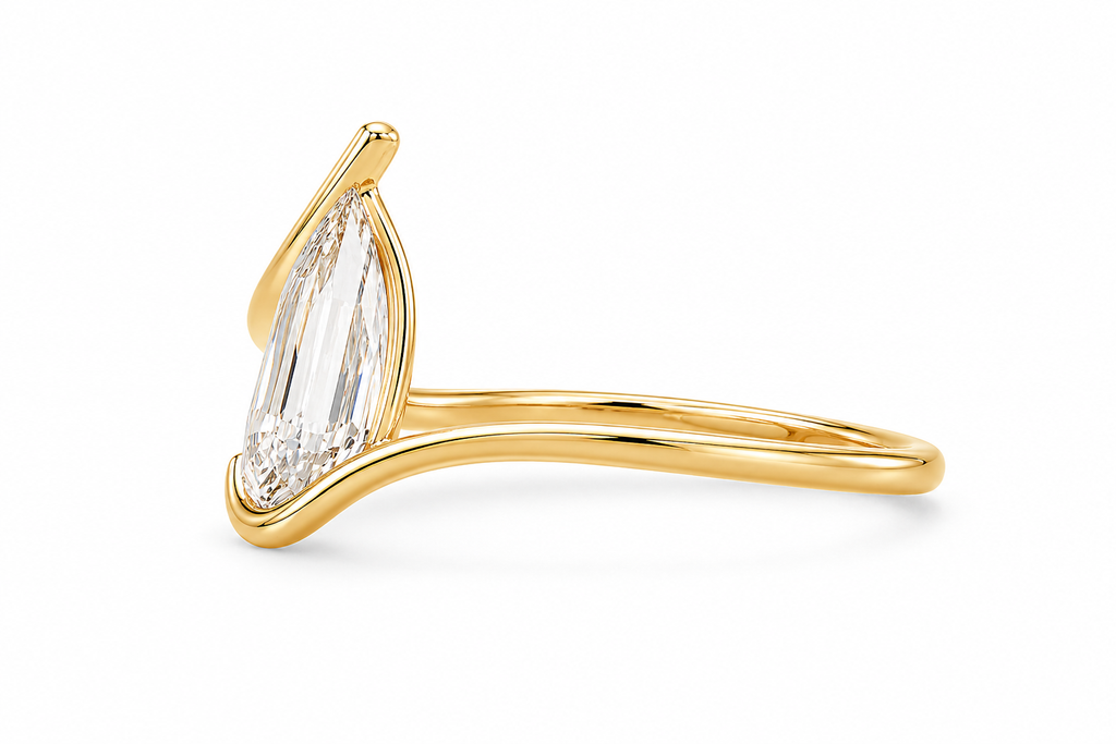 2 CT Pear Step Cut Lab Grown Diamond Ring | Geometric Wrap Design | Modern Sculptural Engagement Ring | 14K Gold