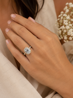 Emerald Cut Lab Grown Diamond Halo Bridal Engagement Ring in 14K/18K Gold