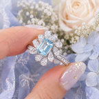 Blue Radiant Lab Grown Diamond Engagement Ring, 1.50 Carat Blue Diamond Ring, Pear Shape Diamond Halo, Floral Engagement Ring, 10K 14K 18K