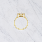 Oval Shape Lab Grown Diamond Halo Engagement Ring with Side Stones in Solid 14K Gold