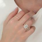 4.5CT Radiant Cut Ring with Side Accents and Hidden Halo | Lab Grown Diamond | 14K Yellow Gold