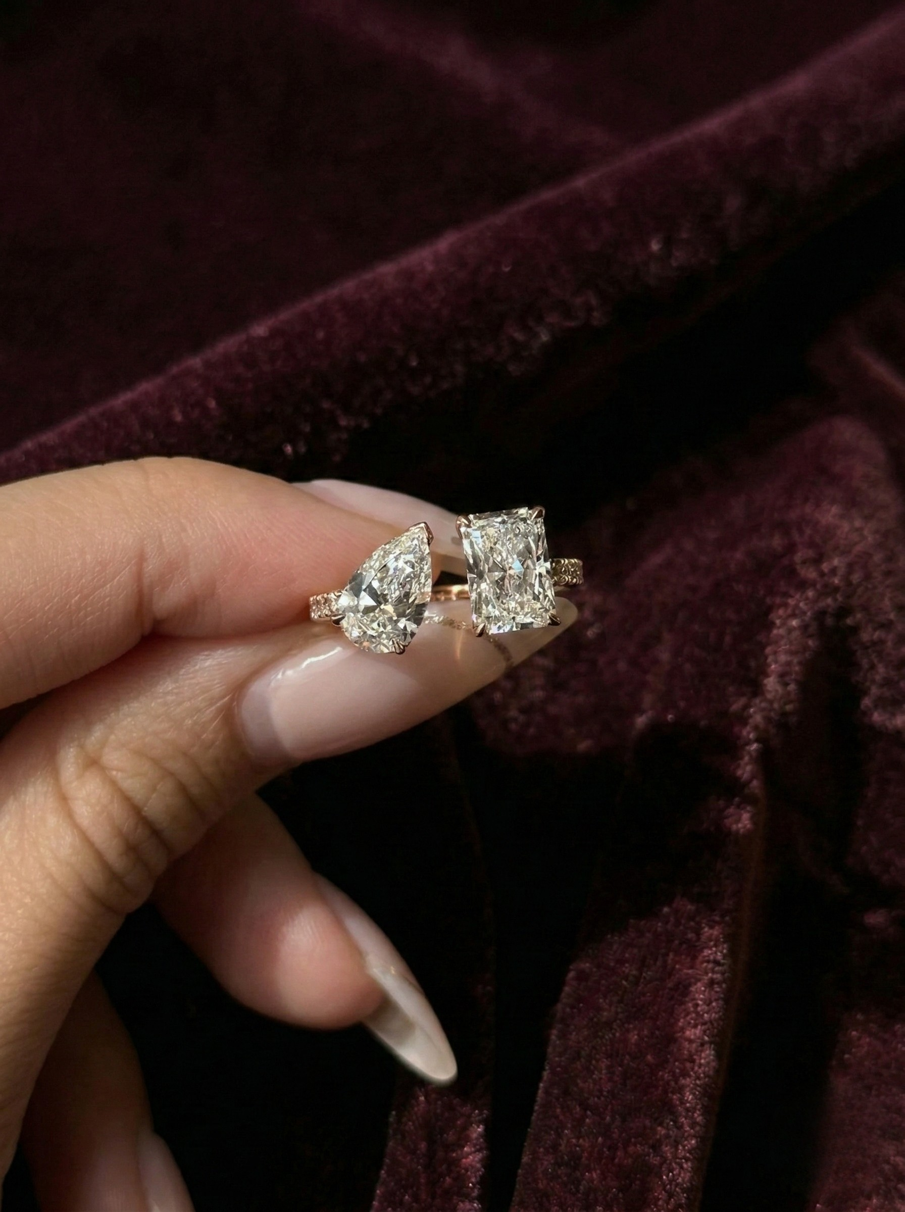 Pear and Radiant Lab Grown Diamond Toi et Moi Engagement Ring, Two Stone Diamond Ring, 14K Yellow Gold Diamond Ring, IGI Certified