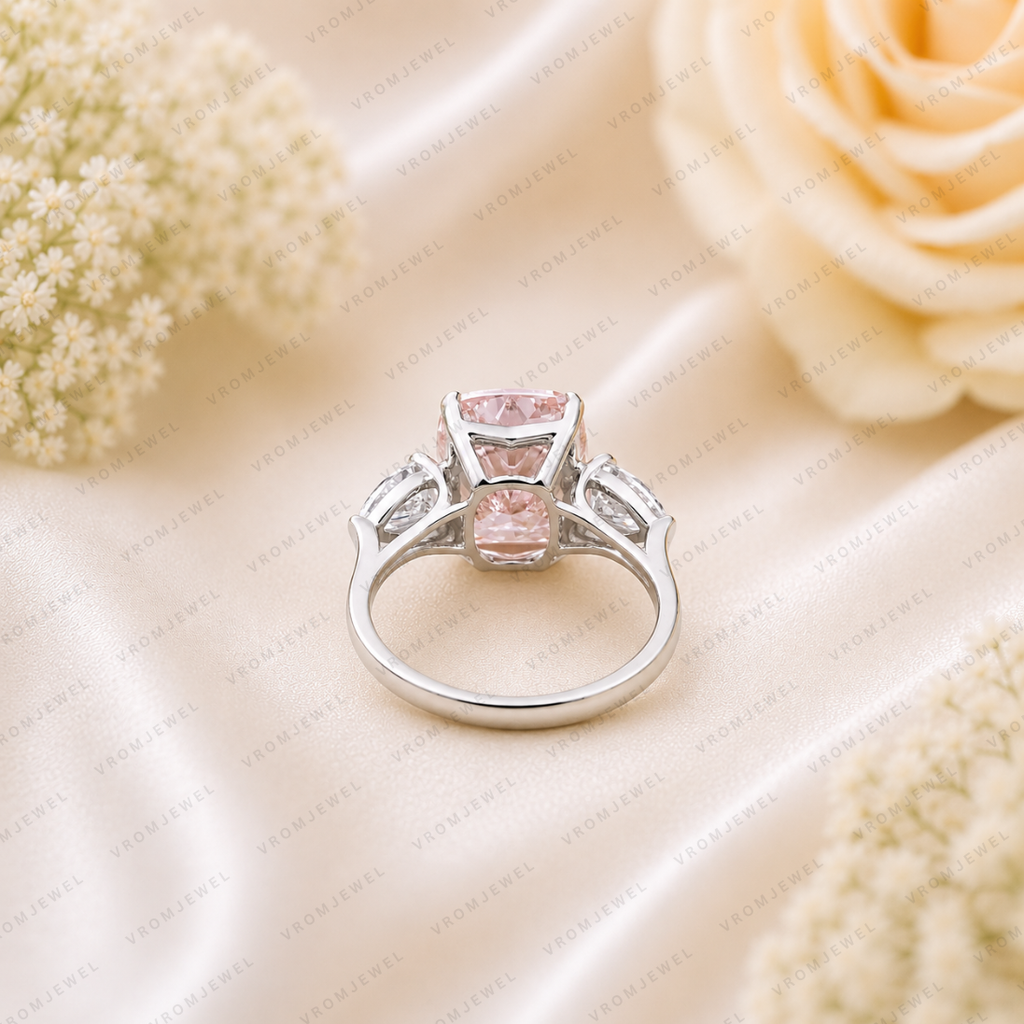 Pink Cushion Cut Lab Grown Diamond Engagement Ring, Vintage Inspired Diamond Ring, Pavé Halo Ring, 10K 14K 18K Gold