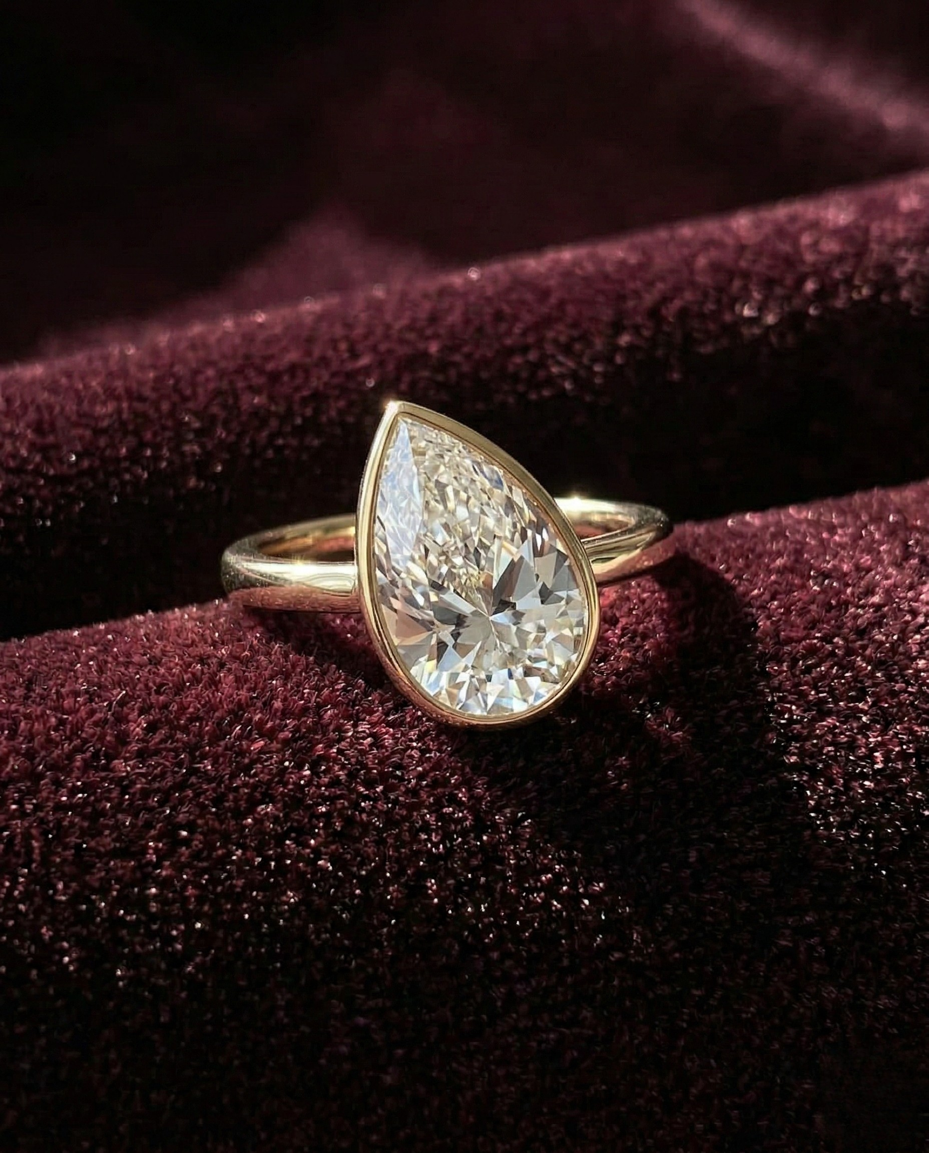 Pear Lab Grown Diamond Engagement Ring, Bezel Set Pear Diamond Ring, 14K Yellow Gold Solitaire Ring, IGI Certified Statement Ring