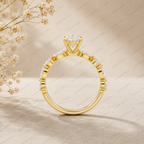 Oval Lab Grown Diamond Engagement Ring with Marquise & Round Halo in Solid 14K Gold