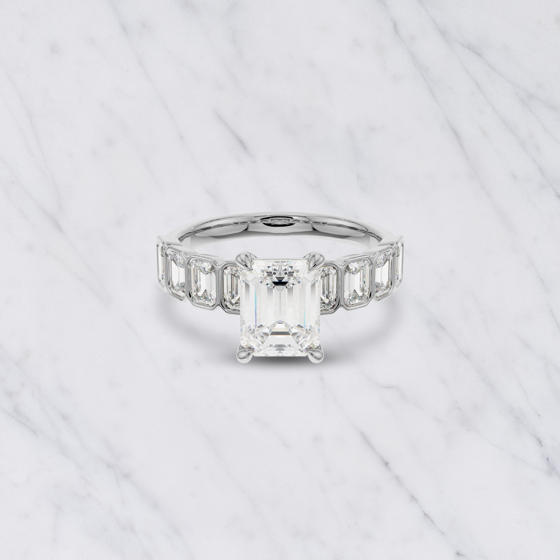 Emerald Cut Lab Grown Diamond Bridal Engagement Ring in Solid 14K Gold
