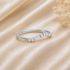 Curved Wedding Band | Lab Grown Diamond | Baguette & Round Stones | 14K Yellow Gold