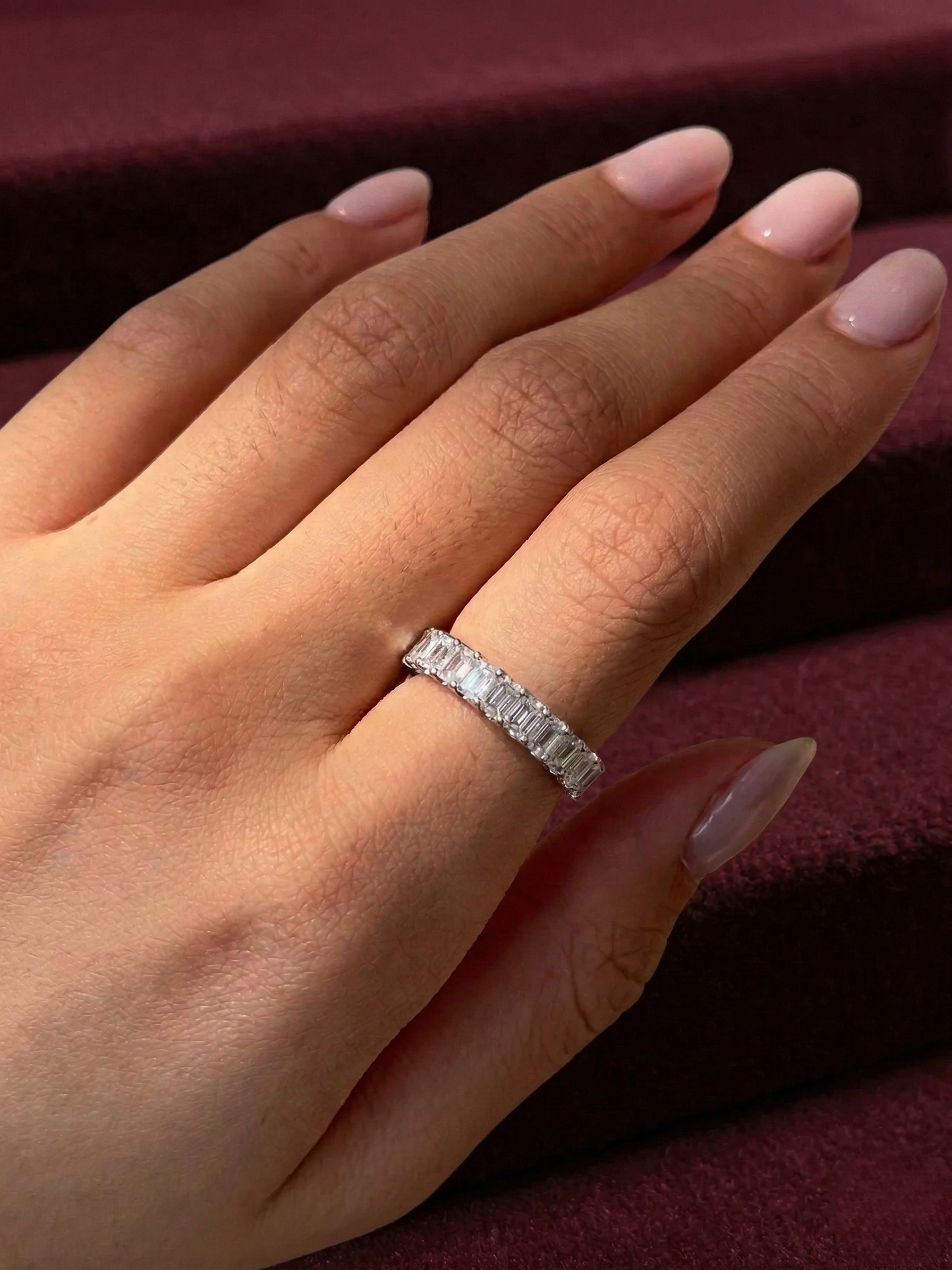 Emerald Cut Lab Grown Diamond Half Eternity Band, 1.95 Carat Emerald Diamond Wedding Band, Emerald Cut Anniversary Ring, Minimalist Band