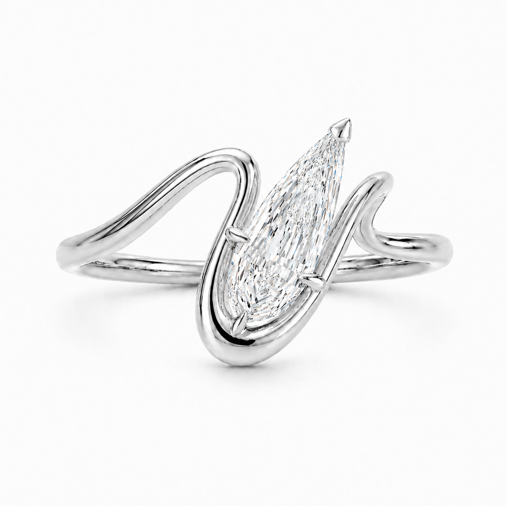 2CT Pear Step Cut Lab Grown Diamond Ring | Sculptural Wrap Design | Modern Engagement Ring | 14K Gold Proposal Ring