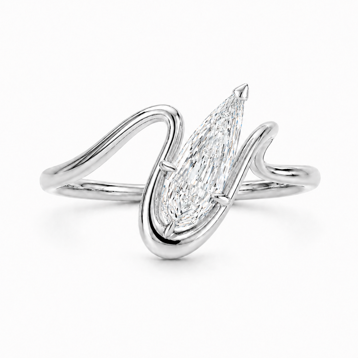2CT Pear Step Cut Lab Grown Diamond Ring | Sculptural Wrap Design | Modern Engagement Ring | 14K Gold Proposal Ring