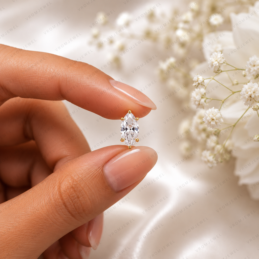 Marquise Lab Grown Diamond Stud Earrings in Solid 14K Gold for Women