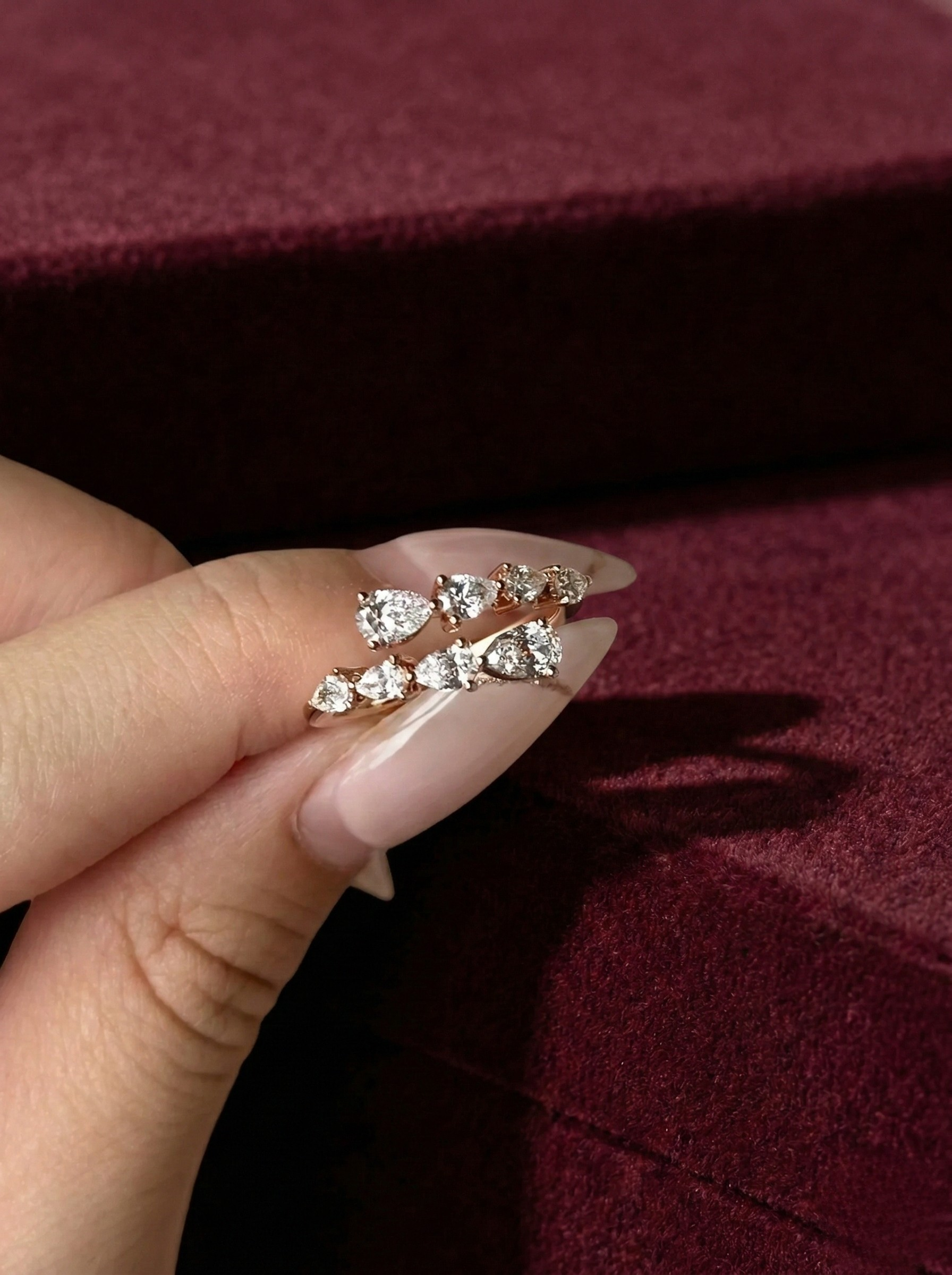 Pear Lab Grown Diamond Twist Ring, Pear Diamond Bypass Ring, 1 Carat Pear Diamond Ring, Leaf Diamond Ring, Unique Engagement Ring