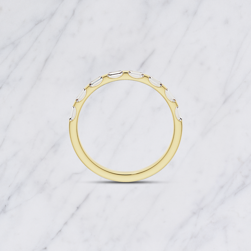 Baguette Lab Grown Diamond Wedding Band: Minimalist Half Eternity Stacking Ring