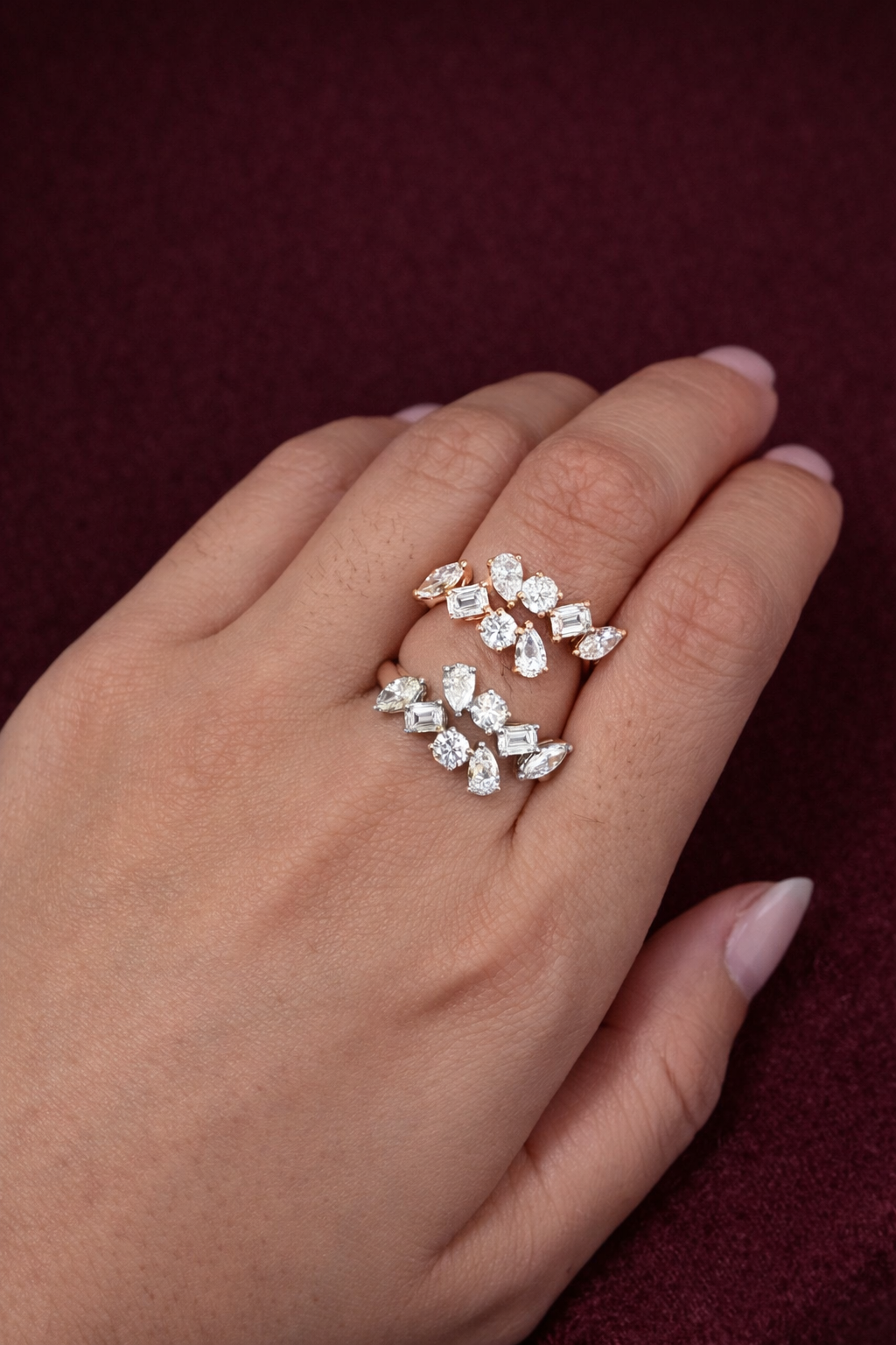 Mixed Shape Diamond Cluster Ring, Marquise Pear Emerald Round Diamond Ring, Unique Diamond Statement Ring, Modern Cluster Engagement Ring