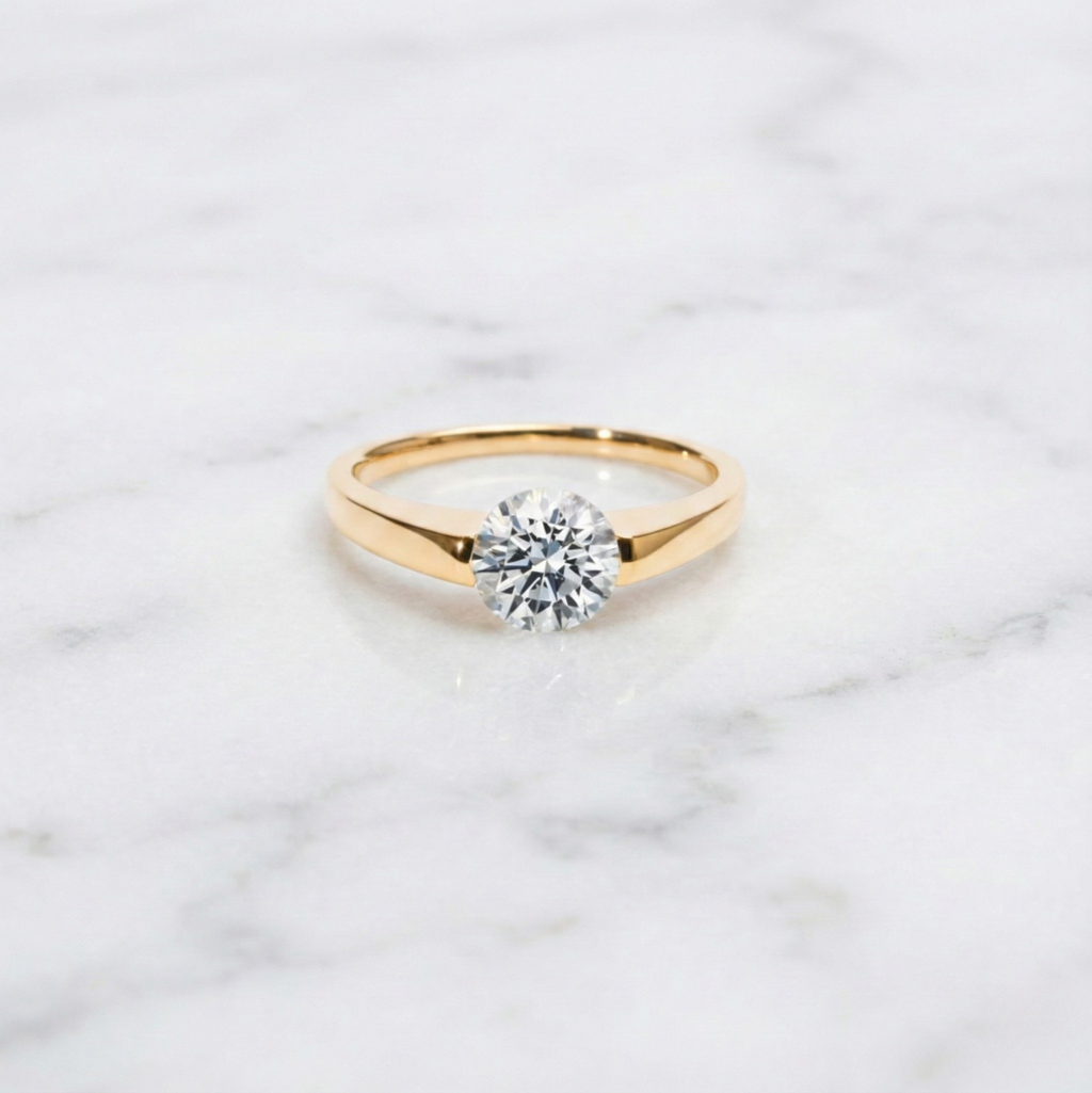 Modern Round Cut East West Ring | Lab Grown Diamond | 14K Yellow Gold Sleek Design